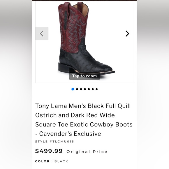 Tony Lama Black Full Quill Ostrich and Dark Red Square Toe Boot - Picture 5 of 5